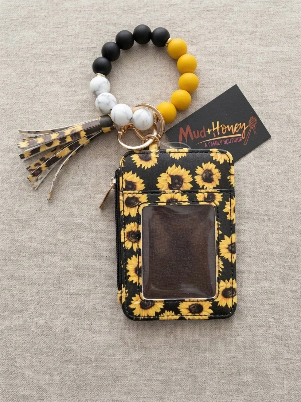Sunflower Print Bangle Wristlet Key Ring